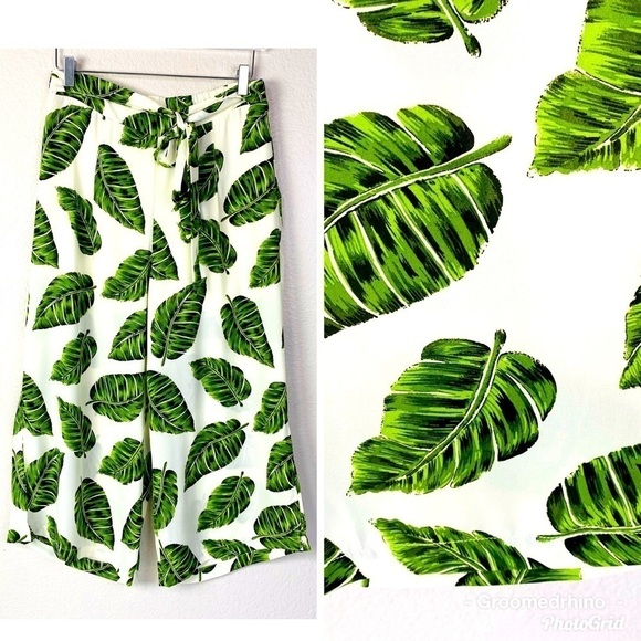 Gilli Tropical Palm Print Wide Leg Pants Size L - Picture 1 of 9